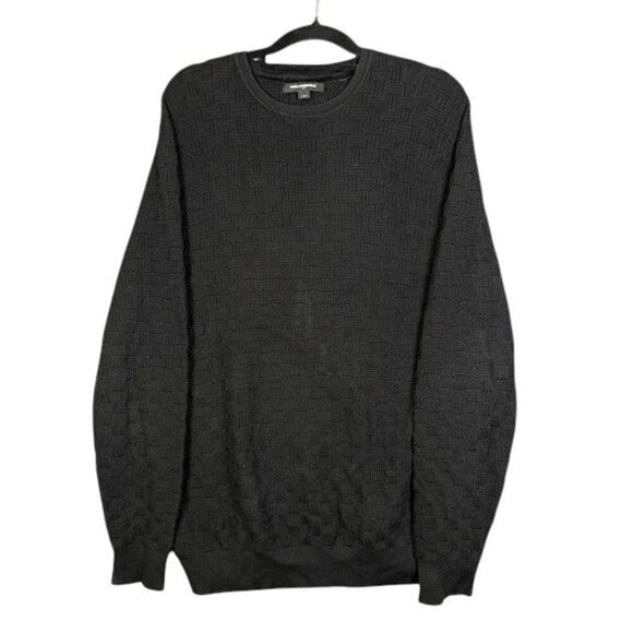 Karl Lagerfeld Black Basketweave Sweater Crewneck Soft Pullover Size Large - Picture 1 of 8